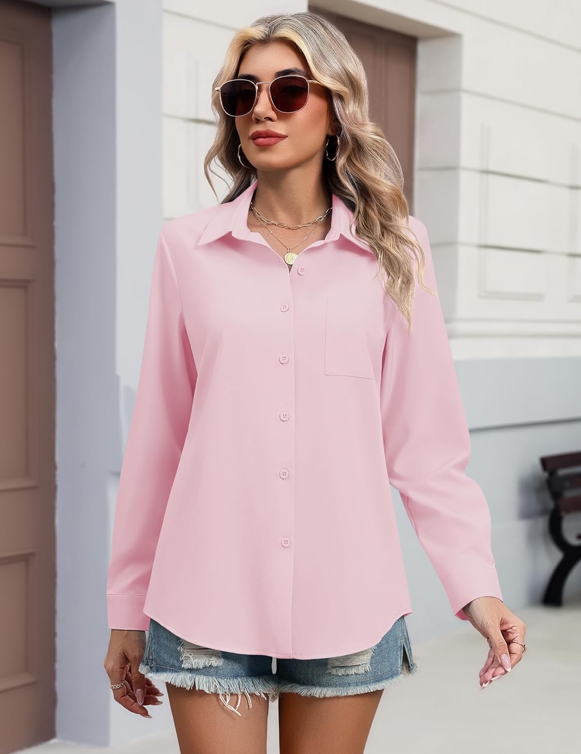 HOTOUCH Button Down Shirts for Women Long Sleeve Blouse Dressy Casual Business Work Tops with Pocket - Image 5