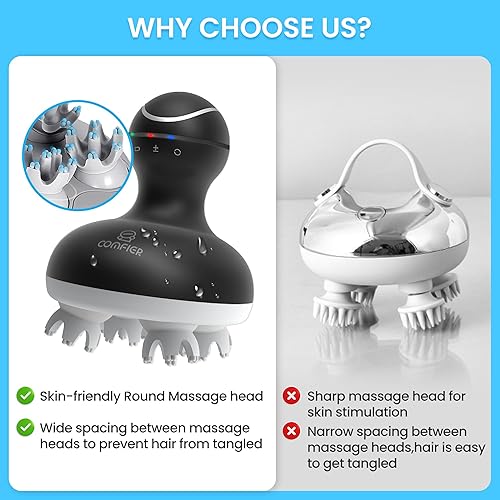 Miniatura 6 de COMFIER Masajeador eléctrico para el crecimiento del cabello, masajeador de cabeza inalámbrico para el estrés del cuero cabelludo, rascador de pelo