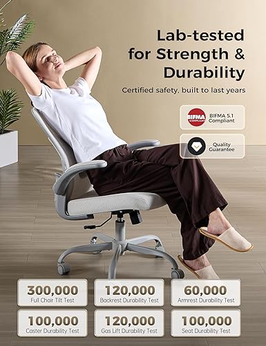 Miniatura 7 de Silla de oficina, sillas de escritorio ergonómicas de malla, cómoda silla de juegos para computadora con altura ajustable y reposabrazos abatibles,