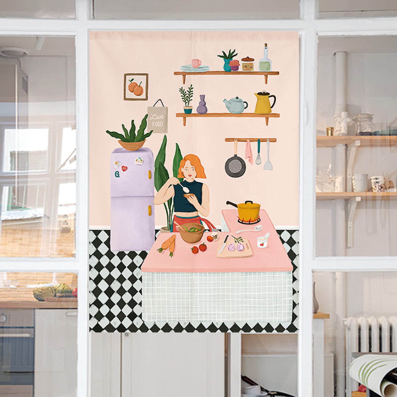 Rideaux Japonais Rideau Voilage Fenêtre Noren Rideau Fenêtre Tenture Tapisserie Décoration Cuisine Rose 70cm X 150cm