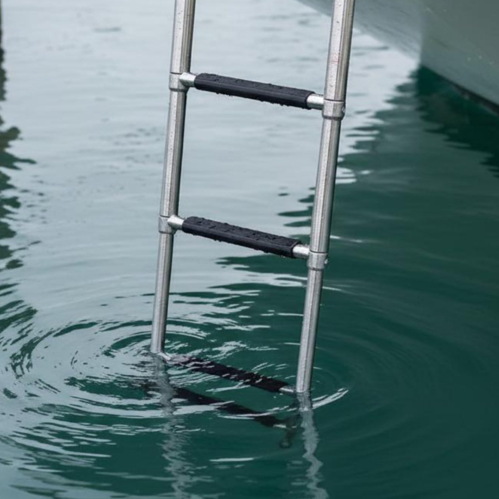 B Baosity Escalera Marina Plegable Extensible Antideslizante Acero Inoxidable 316 Retráctil Bajo con Cuerda Elástica Adecuada para Yates Lanchas Rápidas Pontones Embarques en Muelle, 3 Pasos
