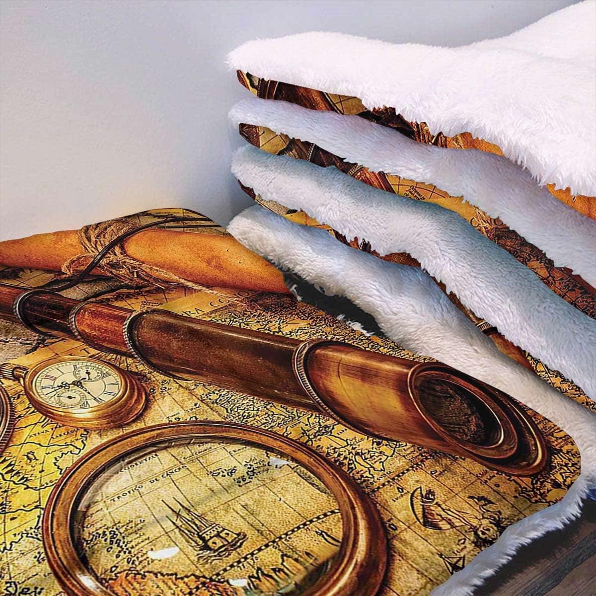 review Nautical Thermal Pet Mat Bed Liner Magnifying Glass Compass Telescope Old Map Super Soft Plush Dog Crate Pad for Travel or Home Antique Decor 18