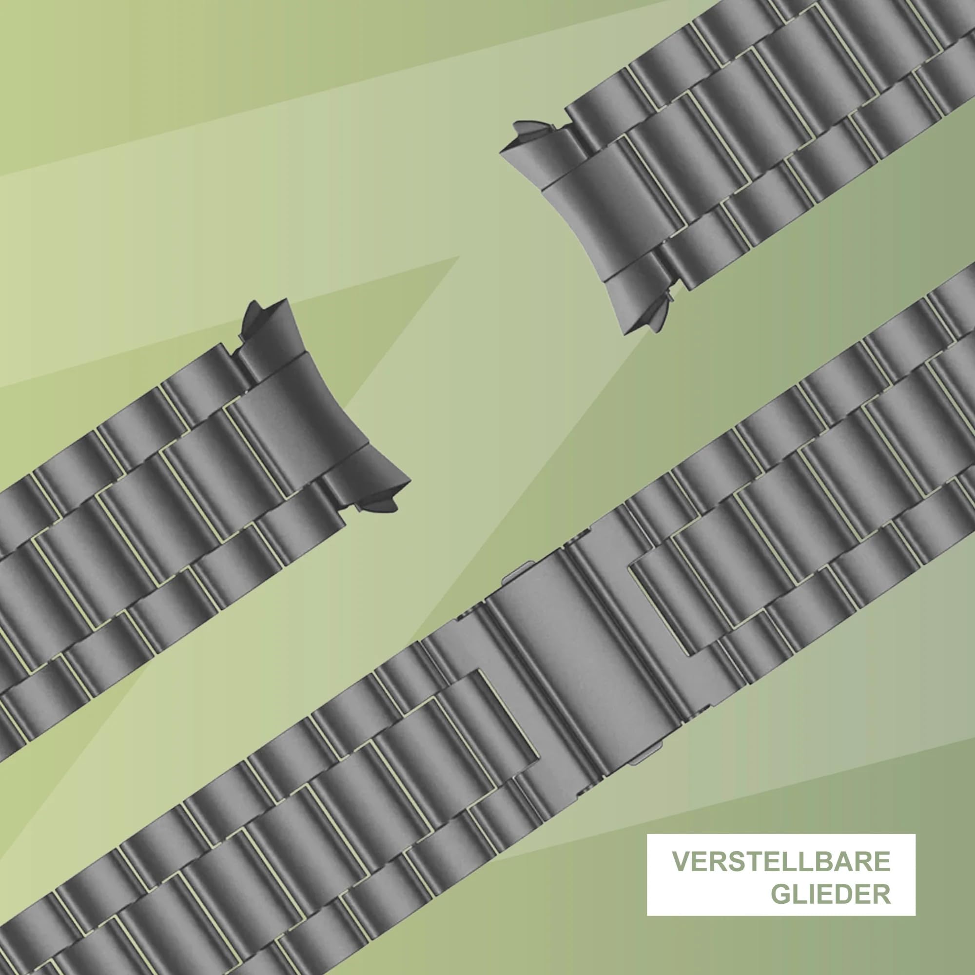 Bandz Metall Gliederarmband kompatibel mit Galaxy Watch 7/6/5/4/FE – Smartwatchband mit Faltschließe – Glieder kürzbar inkl. Werkzeug – 20mm breites Smartwatchband