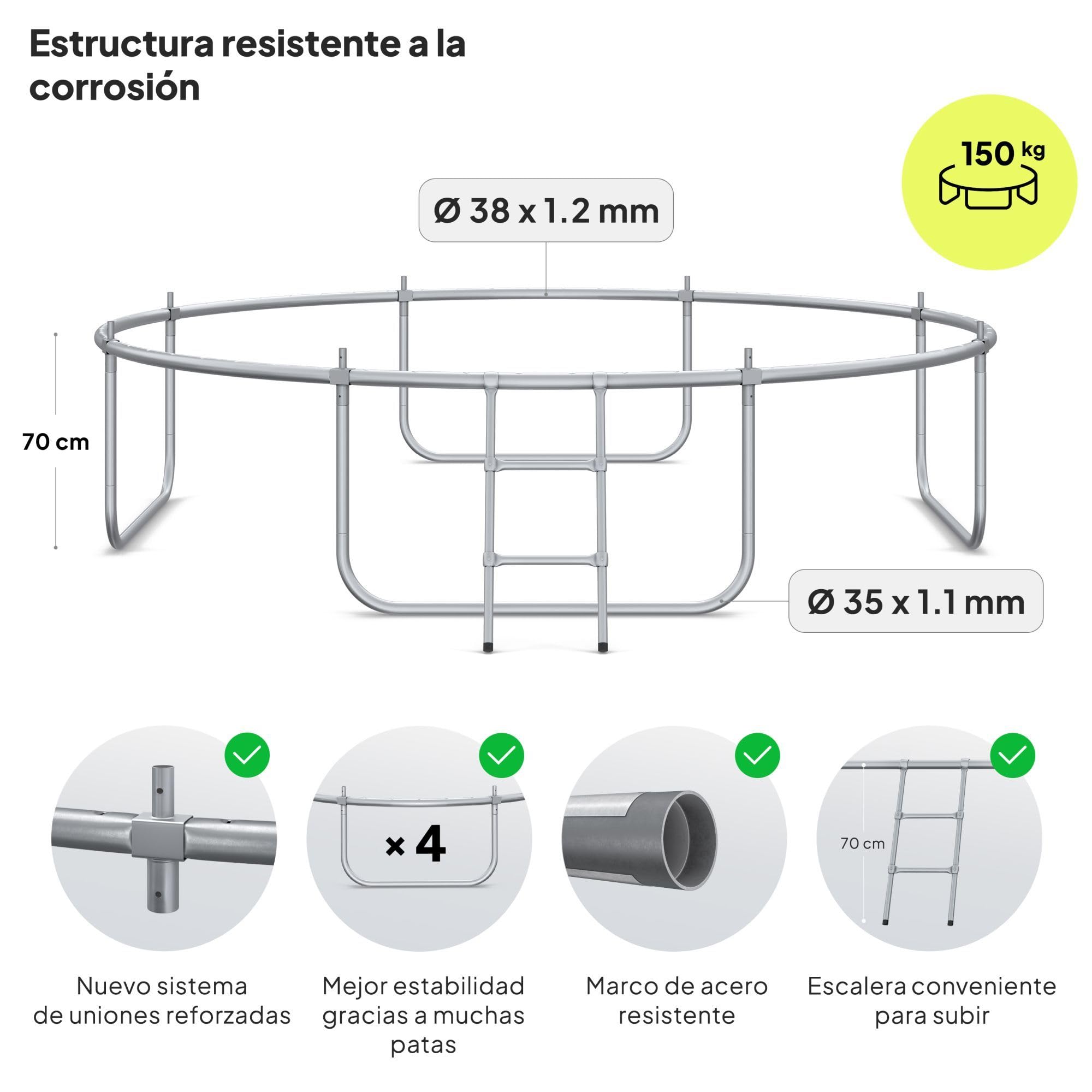 ZIPRO JumpPro Premium Trampolín Exterior, Cama Elástica para Niños, con Red Interna, Resistente, Protección UV, Montaje Fácil, Soporta hasta 150 kg, Ø 252/312/374/435/496 cm