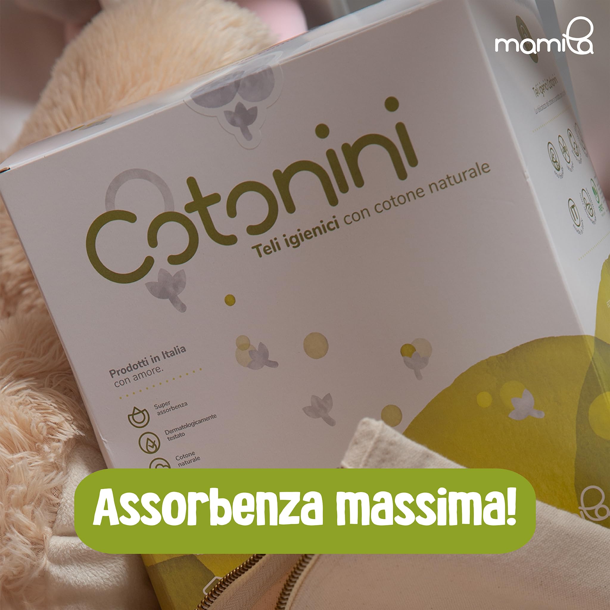 Cotonini Traversine Neonato Fasciatoio 40 Teli Igienici 60x60 cm Monouso in Cotone con Strato Impermeabile, per Fasciatoio e Cambio Pannolino, Super Assorbenti