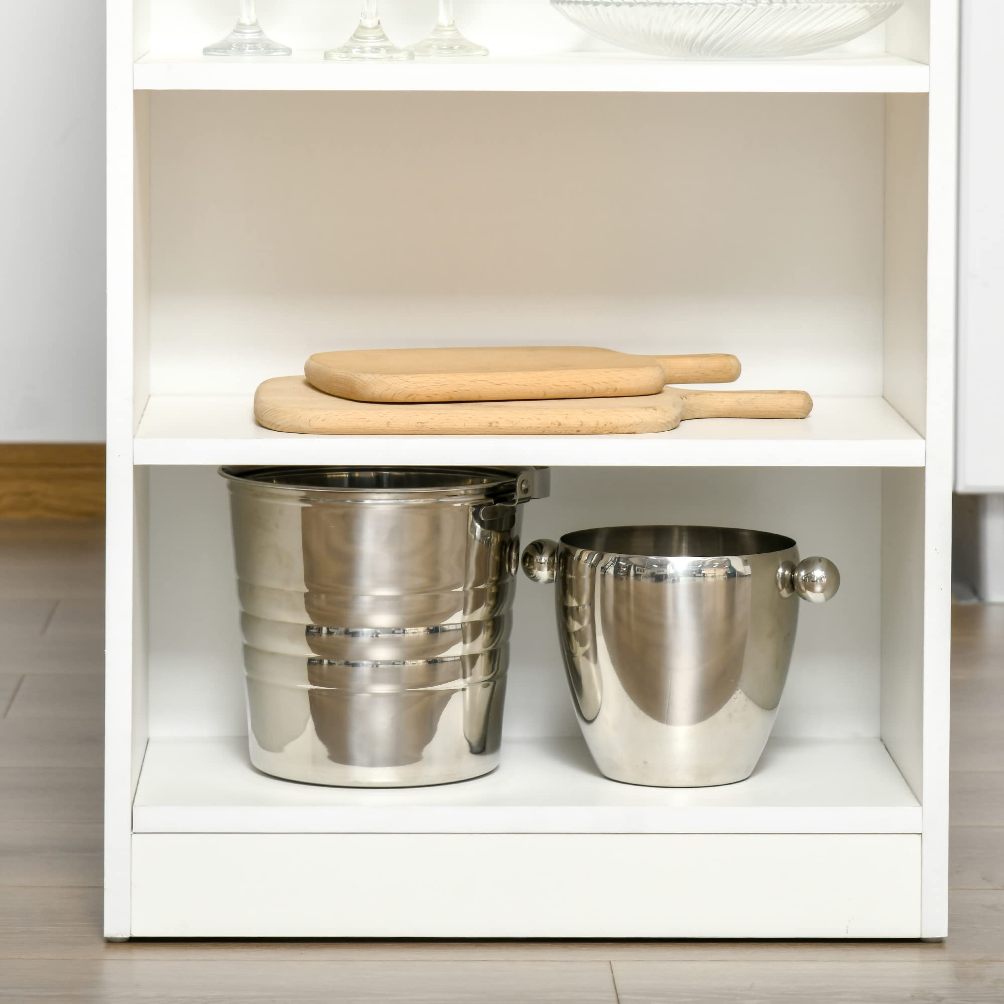 HOMCOM Mesa de bar pour 2 personas, mesa de alta costura debout avec 4 étagères ouvertes, pour petits espaces, cocina, sala de estar, 115 x 50 x 102,7 cm, estilo moderno, blanc et bois naturel