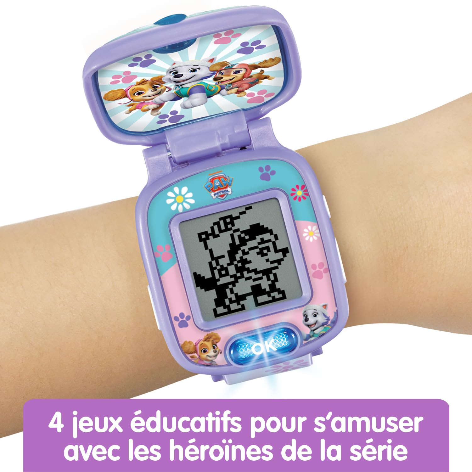 VTech - La Montre-Jeu Interactive d'Everest - Montre Pat' Patrouille avec Écran Animé, Bracelet Réglable, 10 Cadrans, 4 Jeux - Jouet Paw Patrol - Cadeau Enfant de 3 Ans à 7 Ans - Contenu en Français