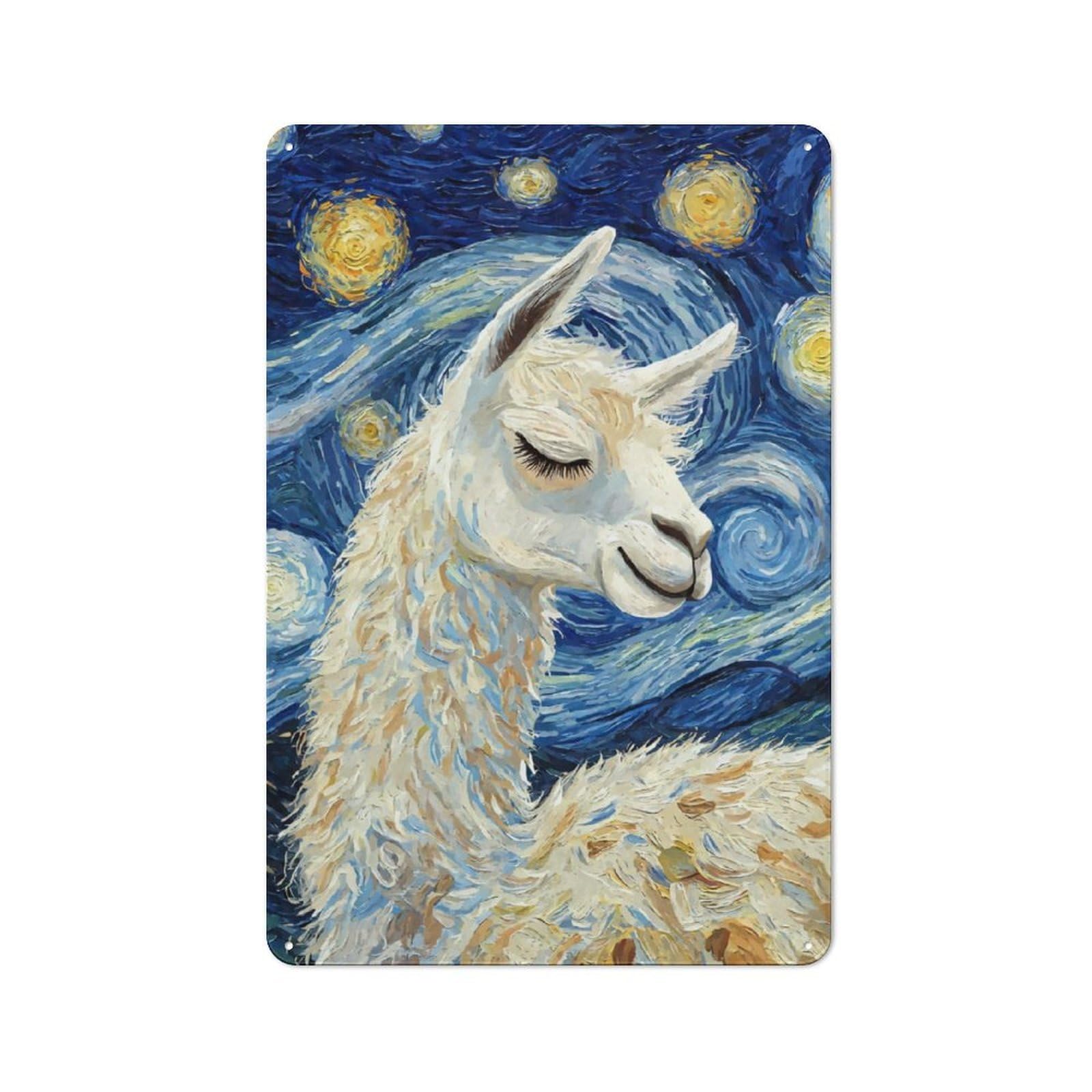 Junmoney Llama Sleeping Starry Night Retro Metal Wall Sign 30X20cm With For Home Bar Wall, A Housewarming Gift For Hosts Who Enjoy Retro Interiors