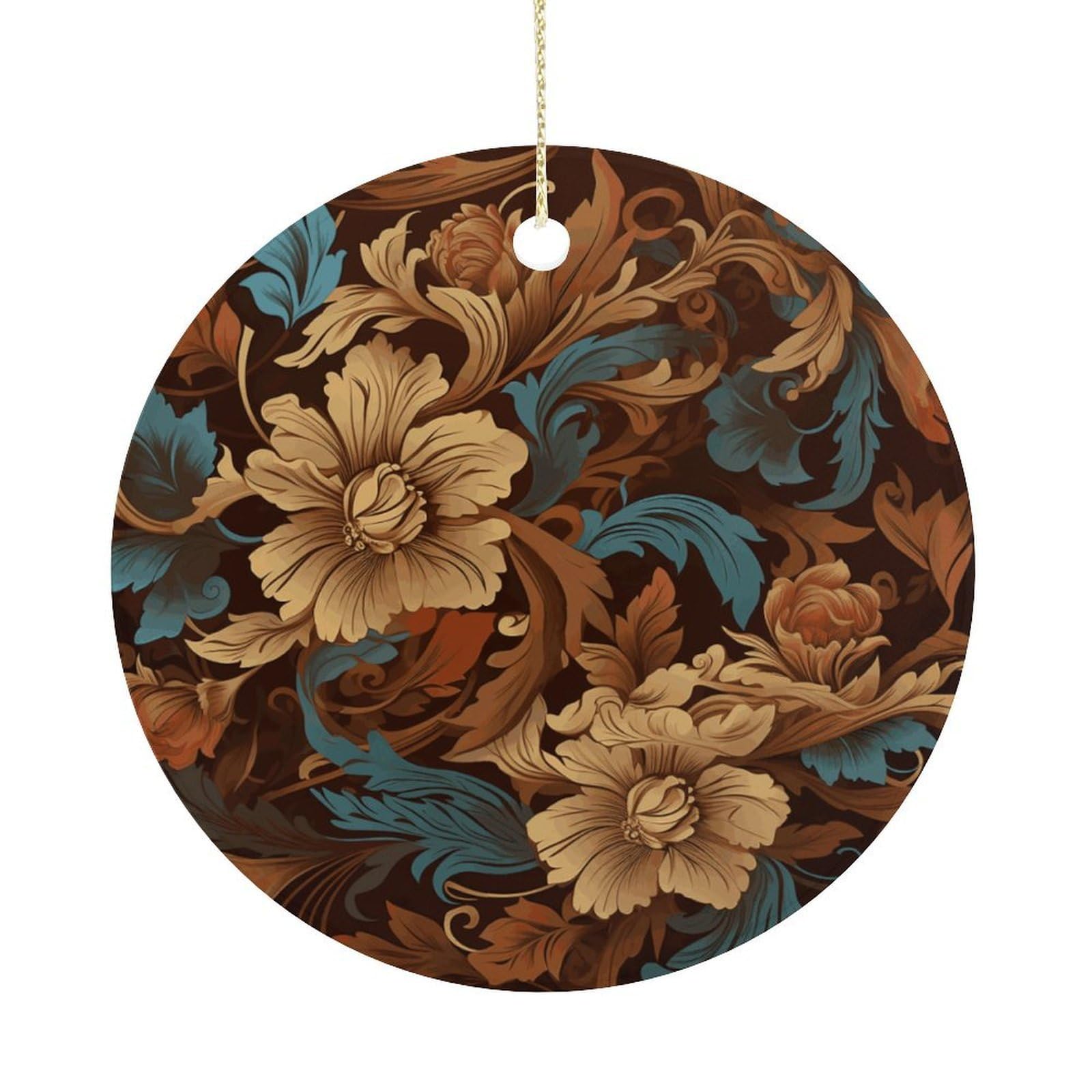 Set of Ornate Floral Christmas Ornament,Round Ceramic Ornaments Personalized Christmas Tree Ornament for Holiday Porcelain Keepsake Gifts Ideas Home Decor
