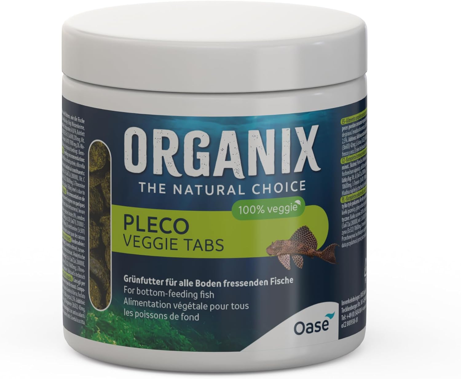 OASE Organix Pleco Veggie Tabs 250 ml – Grünfutter zur vegetarischen Vollversorgung von Fischen in der unteren Schwimmzone, Aquarienfutter für Pflanzenfresser, grün OASE Organix Pleco Veggie Tabs 250 ml – Grünfutter zur vegetarischen Vollversorgung von Fischen in der unteren Schwimmzone, Aquarienfutter für Pflanzenfresser, grün