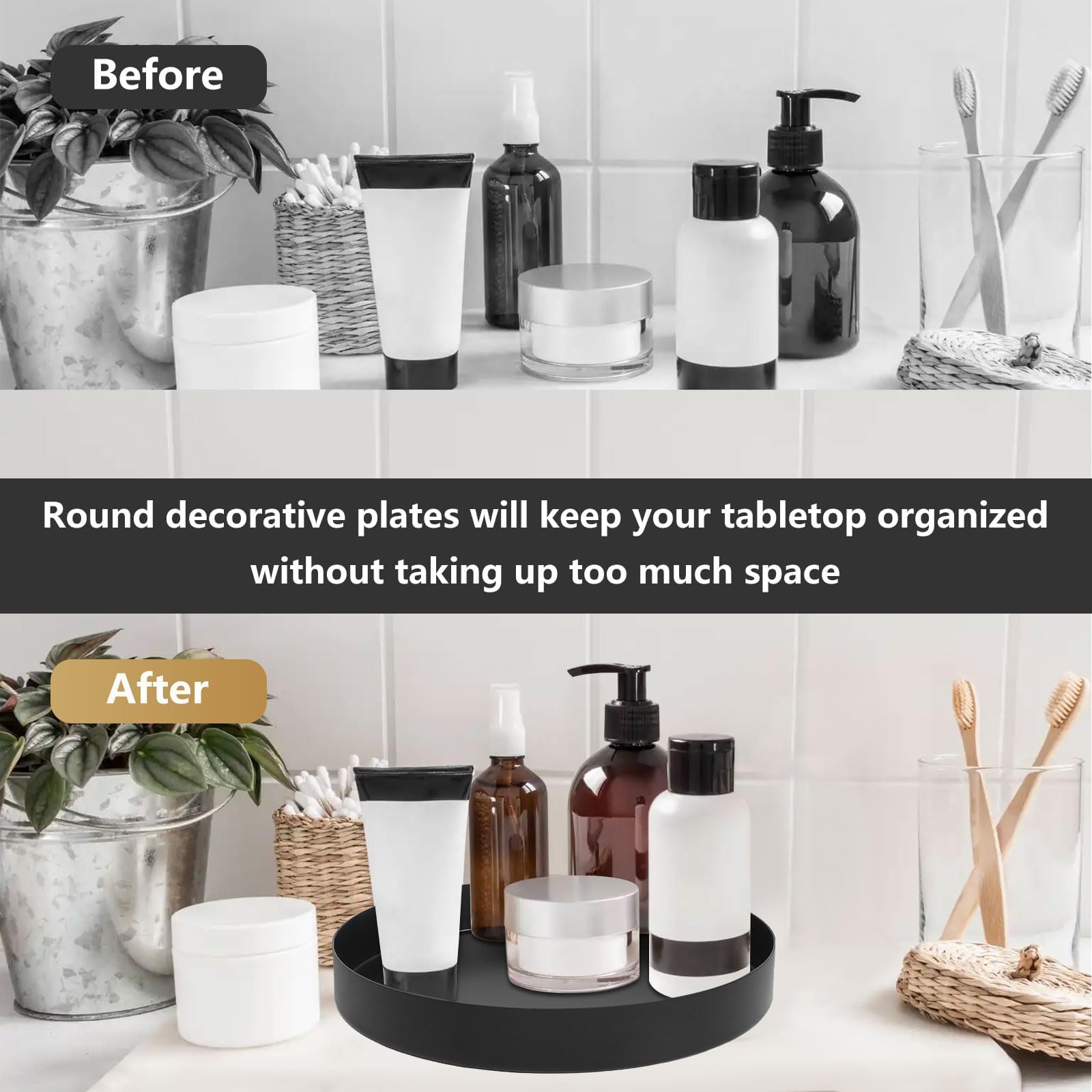 Vassoio Decorativo Rotondo In Acciaio Nero - 20cm Diametro - Portaoggetti Per Tavolo O Mensola - Foto 9