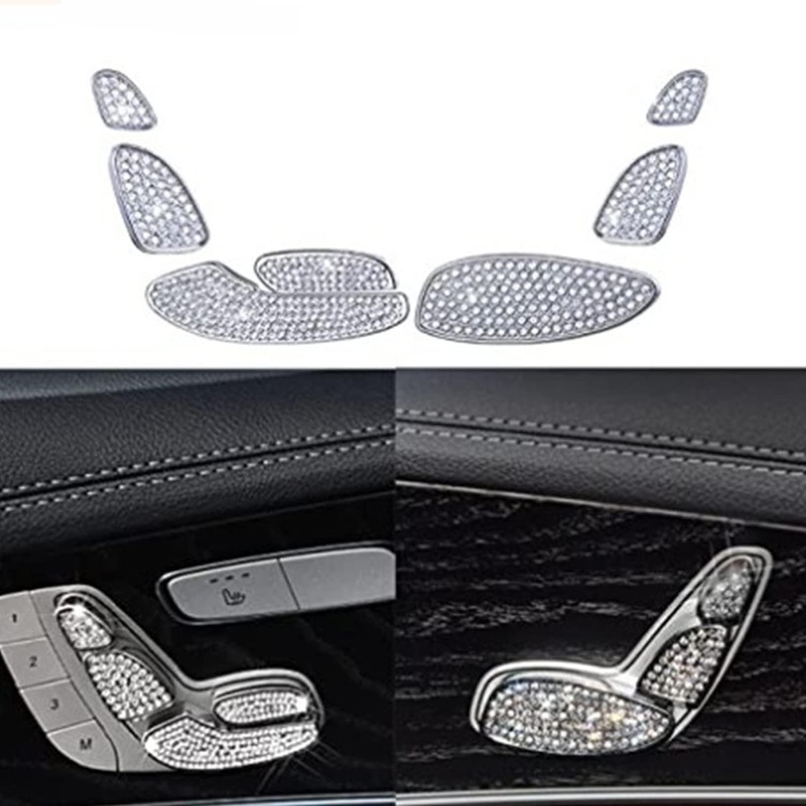 Toyofmine Compatible Seat Adjust Buttons Caps for Mercedes Benz Accessories Parts AMG Bling W205 X253 C253 C GLC Class Control Switch Covers Decals Interior Decorations Women Men Crystal Silver 7 Pack