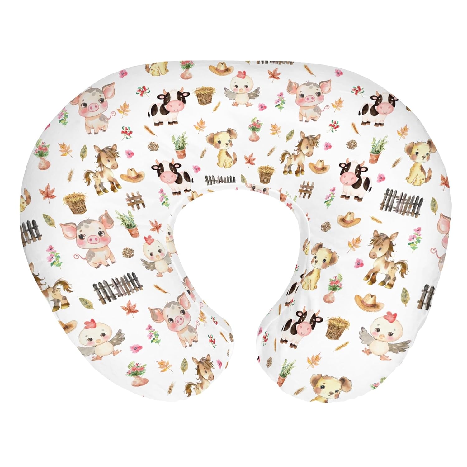 Cute Pastel Farm Animals Baby Nursing Pillow Covers for Boy Girl Farmhouse Pig Cow Chick Dog Meadow Nursing Pillowcase for Breastfeeding Pillows Farmland Soft Stretchy Slipcovers for Newborn Infant
