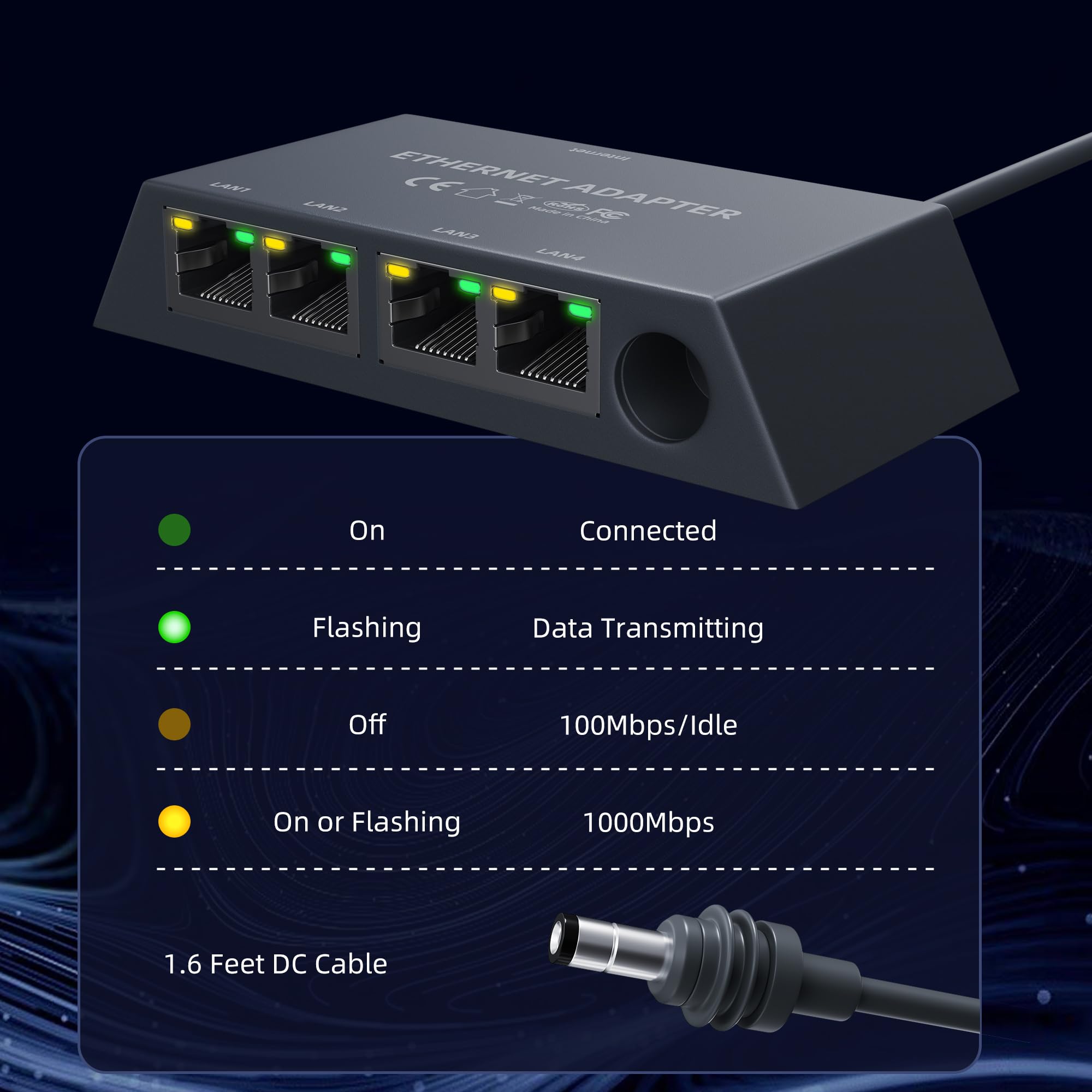 Joinfworld Adaptador Ethernet de 4 puertos para Starlink Gen 3 y Mini con cable Ethernet de 1.6 pies, adaptador de red con cable de 1 Gbps con 4 puertos RJ45 para conexión por cable, Internet estable