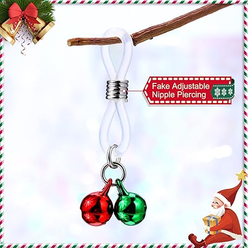 Miniatura 4 de Melighting Christmas Nipple Rings Fake Nipple Piercing Jewelry with Bell Adjustable Non-Piercing Nipple Piercing for Women Faux Nipple Jewelry