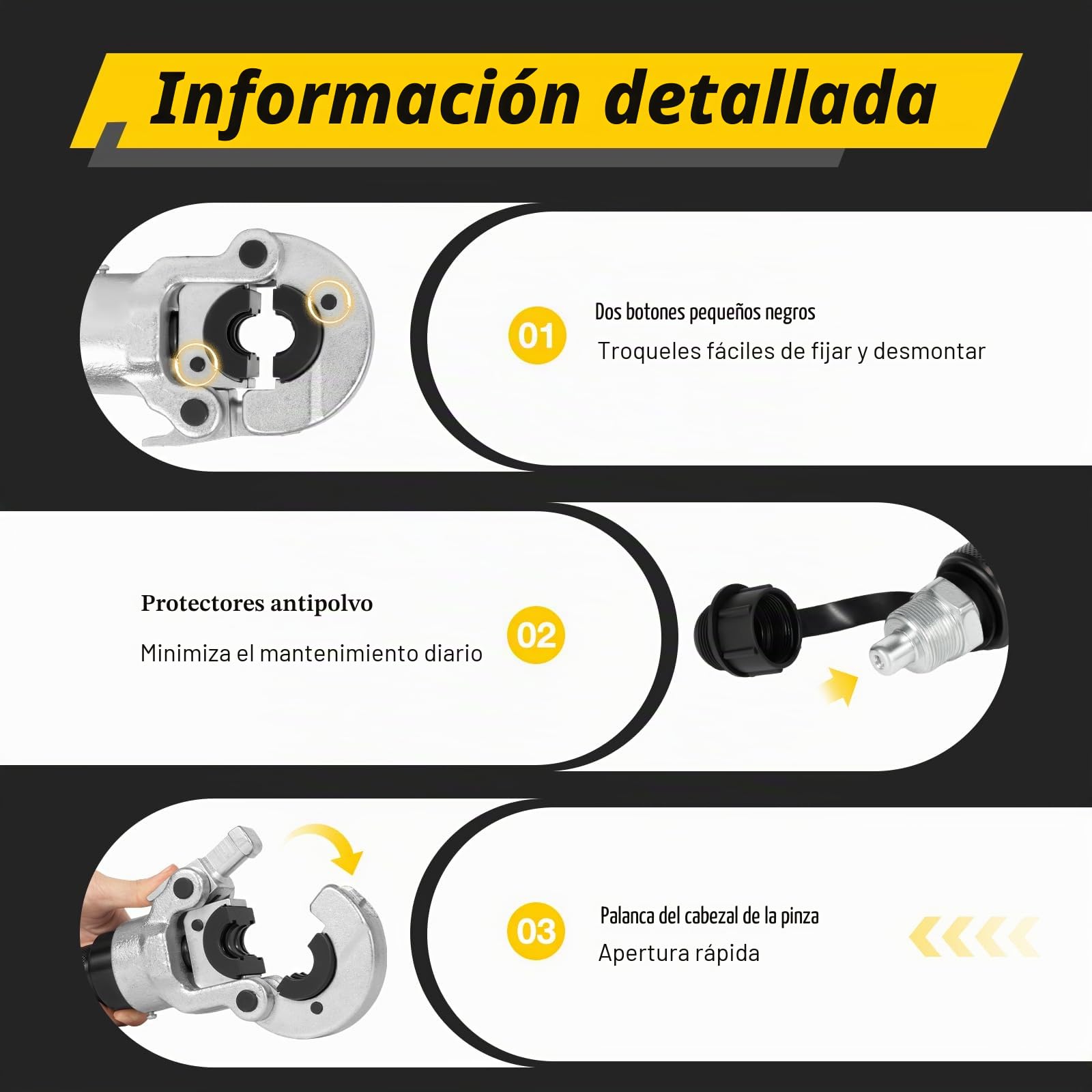 Alicates de presión hidráulica, tubo de cobre y tubo compuesto, alicates de prensado de tubos giratorios de 360° con contorno en V y contorno TH. Contenido del envío: accesorios V12, V15, V18, V22