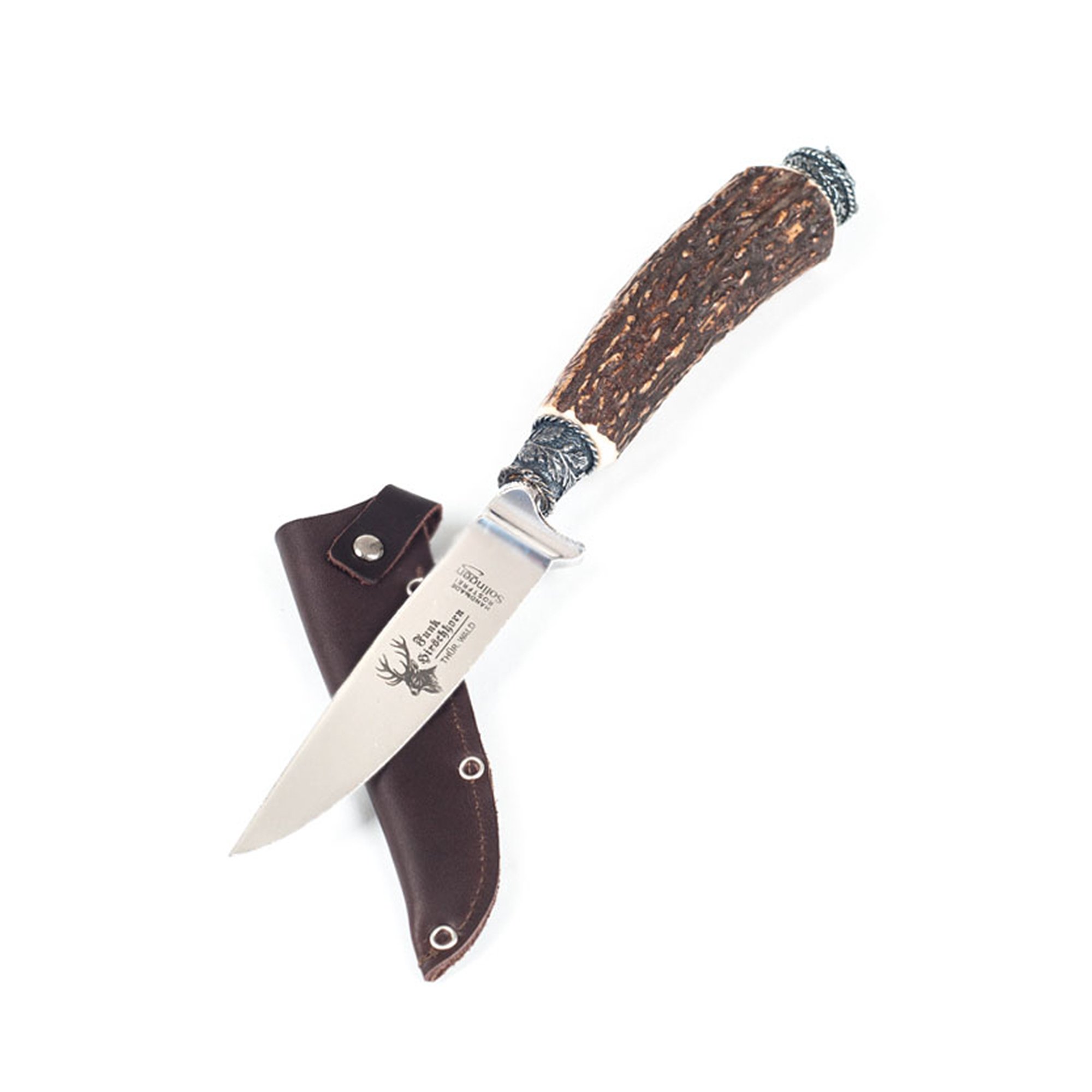Almbock Trachtenmesser und Hirschhorn-Flaschenöffner - Jagdmesser mit Gamskrucke, REH-Krone oder Hirschhorn-Griff mit Bayernwappen, Grandl oder Wildschein-Kappe