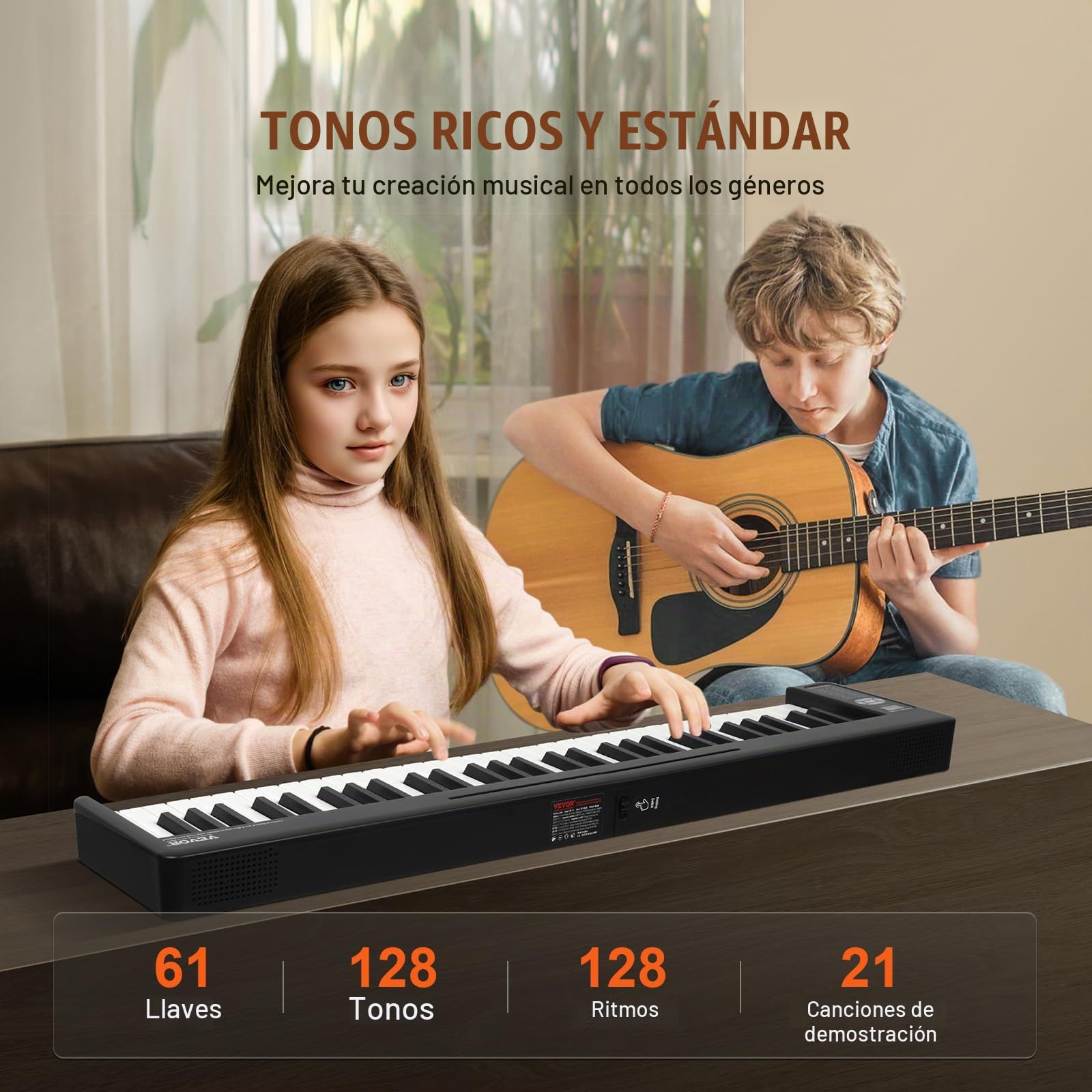 VEVOR Teclado de Piano Plegable 61 Teclas Bluetooth y MIDI Piano Electrónico Digital Portátil con Pedal de Sostenido Teclas Iluminadas Recargable para Principiantes, Adolescentes, Adultos, Negro