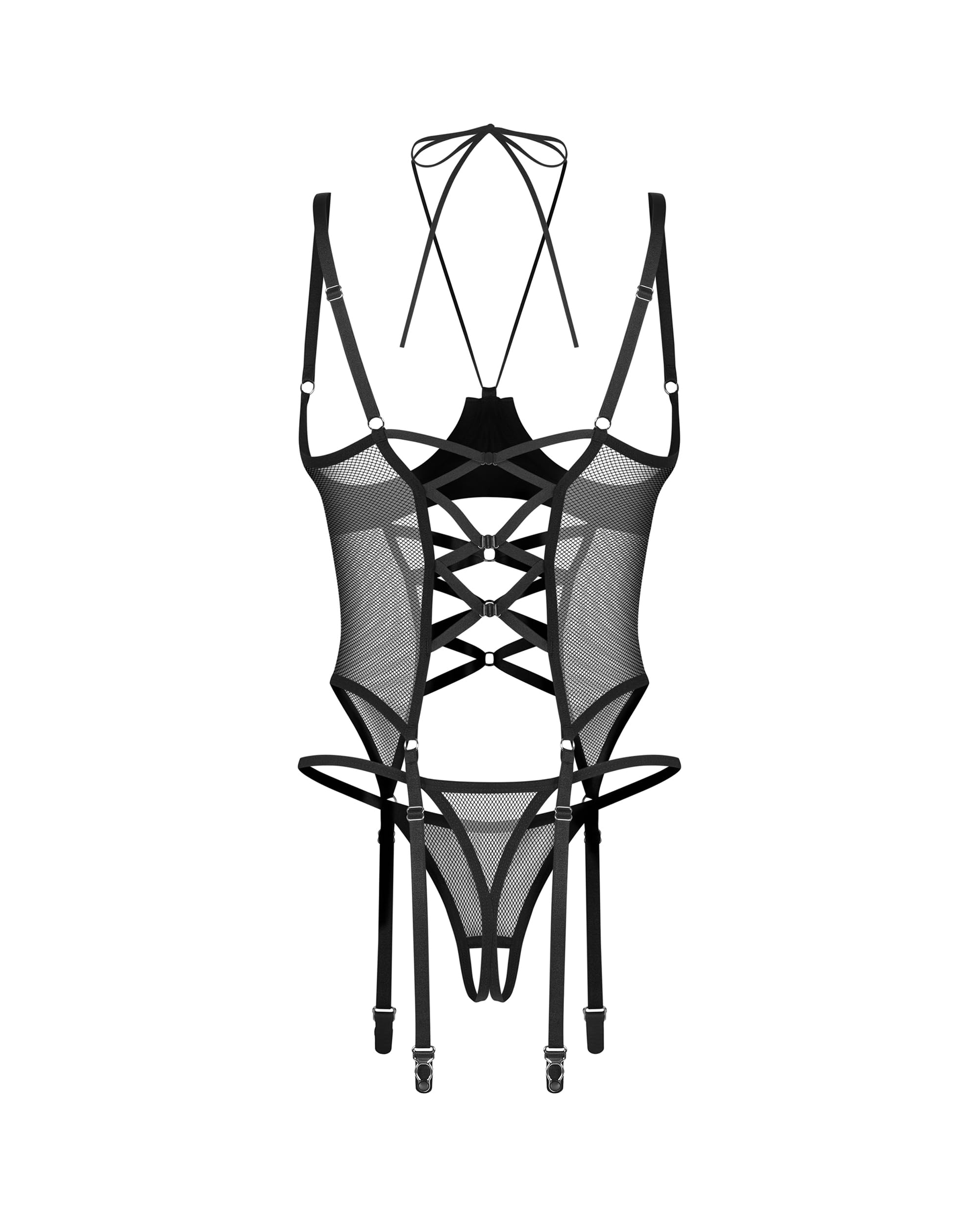 Selente Love & Fun Birichino completo intimo a 3 pezzi: guepiere o corsetto, tanga ed esclusiva benda per occhi in raso. Made in EU.