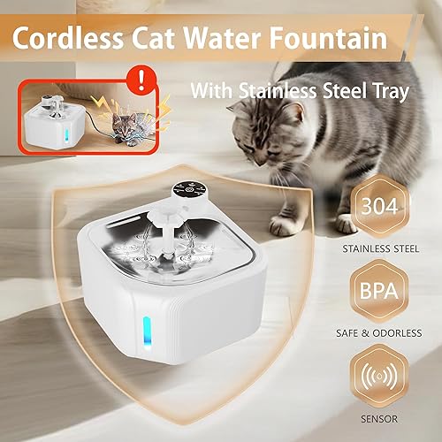 Miniatura 2 de Fuente de agua inalámbrica para gatos con 4 filtros de repuesto, fuente de agua inalámbrica para mascotas de 95 onzas  2.8 L para gatos en el