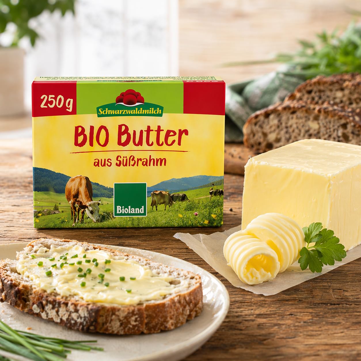 Schwarzwaldmilch Bio Süßrahmbutter 250g - Cremige Premium Butter aus dem Schwarzwald, Natürlich & Frisch, Ideal zum Kochen & Backen, 4 Packungen á 250 g