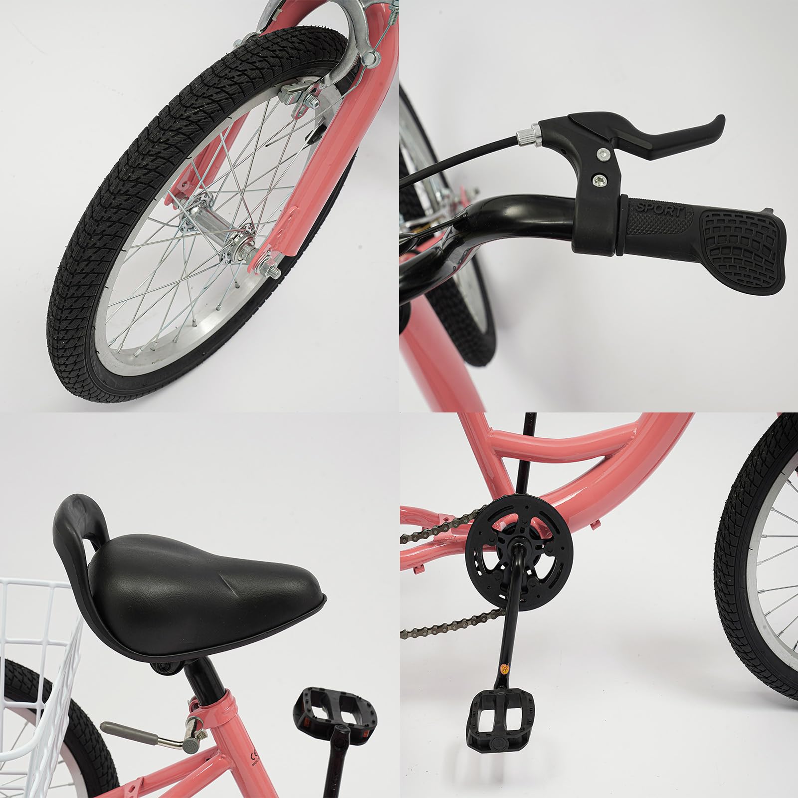 Kinder Dreirad 16 Zoll für 7-10 Jahre – 3-Rad Fahrrad mit großem Korb (33x33x20 cm), verstellbarem Sitz & Lenker, 110 lbs Tragkraft, Klemmbremse, reflektierenden Aufklebern – Hellorange