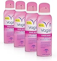 Vagisil Odor Block Dry Wash Spray Pack of 4 - Gynecologist Tested Feminine Hygiene Deodorant, Hypoallergenic, 24-Hour Freshness On-The-Go