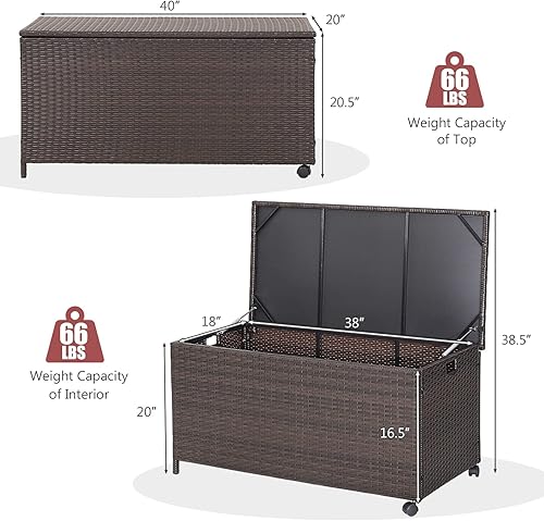 Miniatura 8 de Giantex Caja de almacenamiento de mimbre para exteriores, contenedor de almacenamiento de ratán de polietileno de 50 galones con tapa, forro