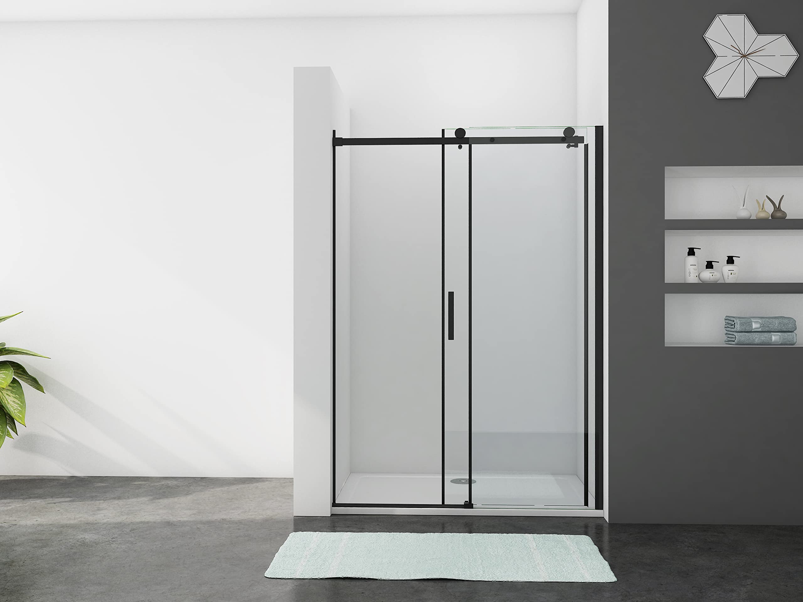 Ducha Casa 120x200cm Mampara de ducha frontal corredera dos hojas(una corredera y una fija), 8mm cristal templado antical, marco de aluminio negro mate