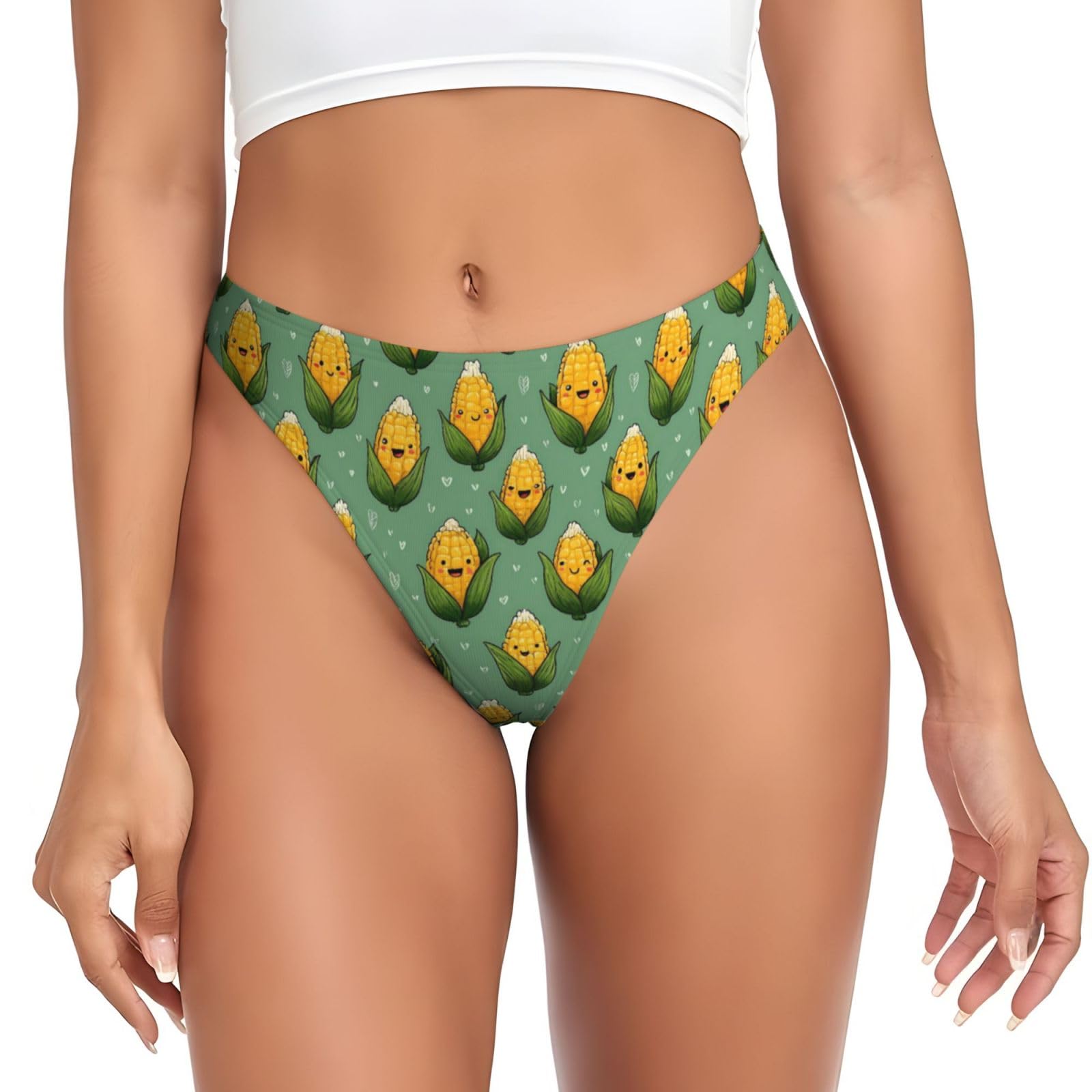 Oudrspo Women's As Pic Cartoon Corn Pattern Seamless Underwear Thongs,No Show Thong,No Line Workout Panties