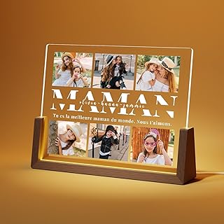 LUCKOR Cadeau Fete des Meres Personnalisé Cadre Photo pour Maman - Idee Cadeaux Fête des Mères - Cadre Fete des Meres Original - Cadeau Maman Anniversaire - Lampe Personnalisée avec Photo