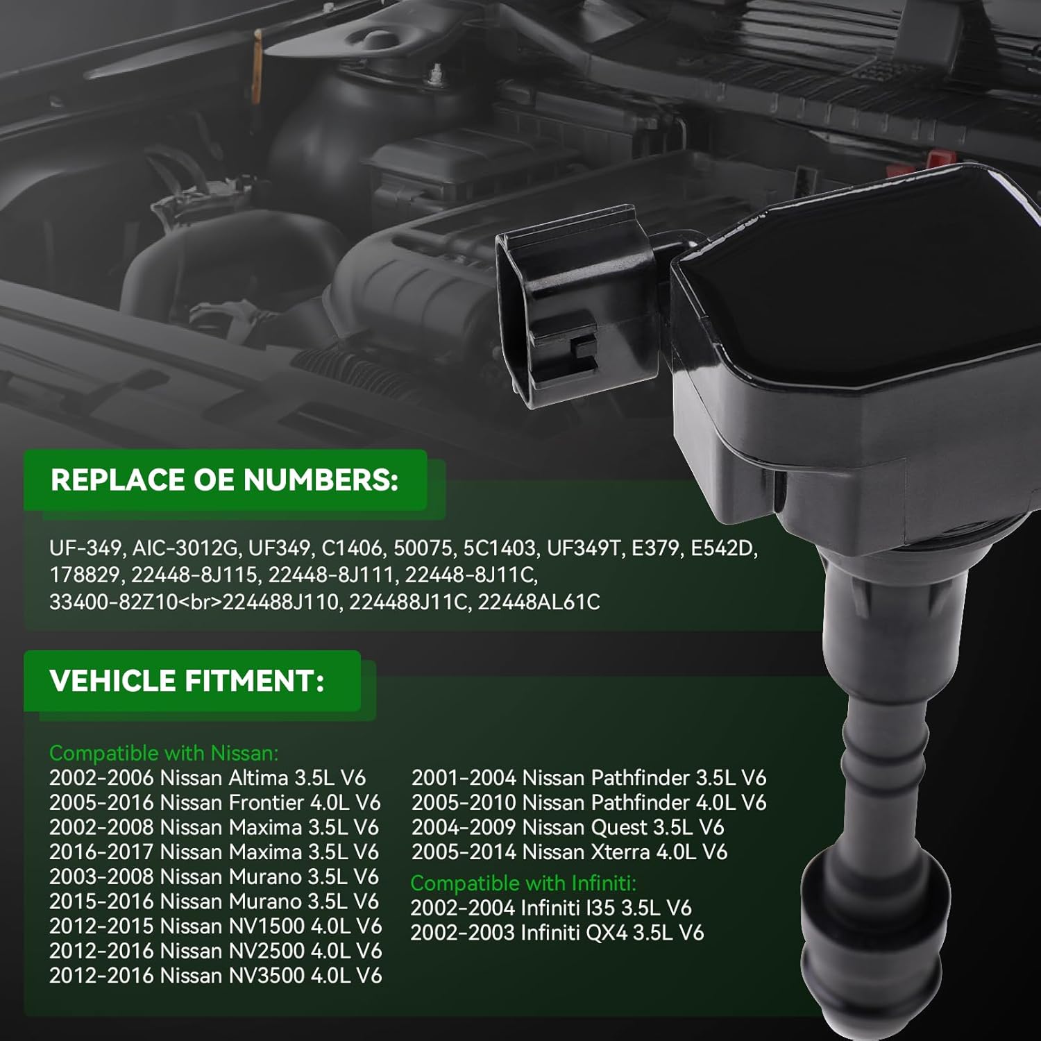 Ignition Coil Compatible with Nissan Altima Frontier Pathfinder Xterra Murano Maxima & Infiniti I35 3.5L 4.0L V6 - Replaces OE 22448-8J115, UF-349-1 Pack