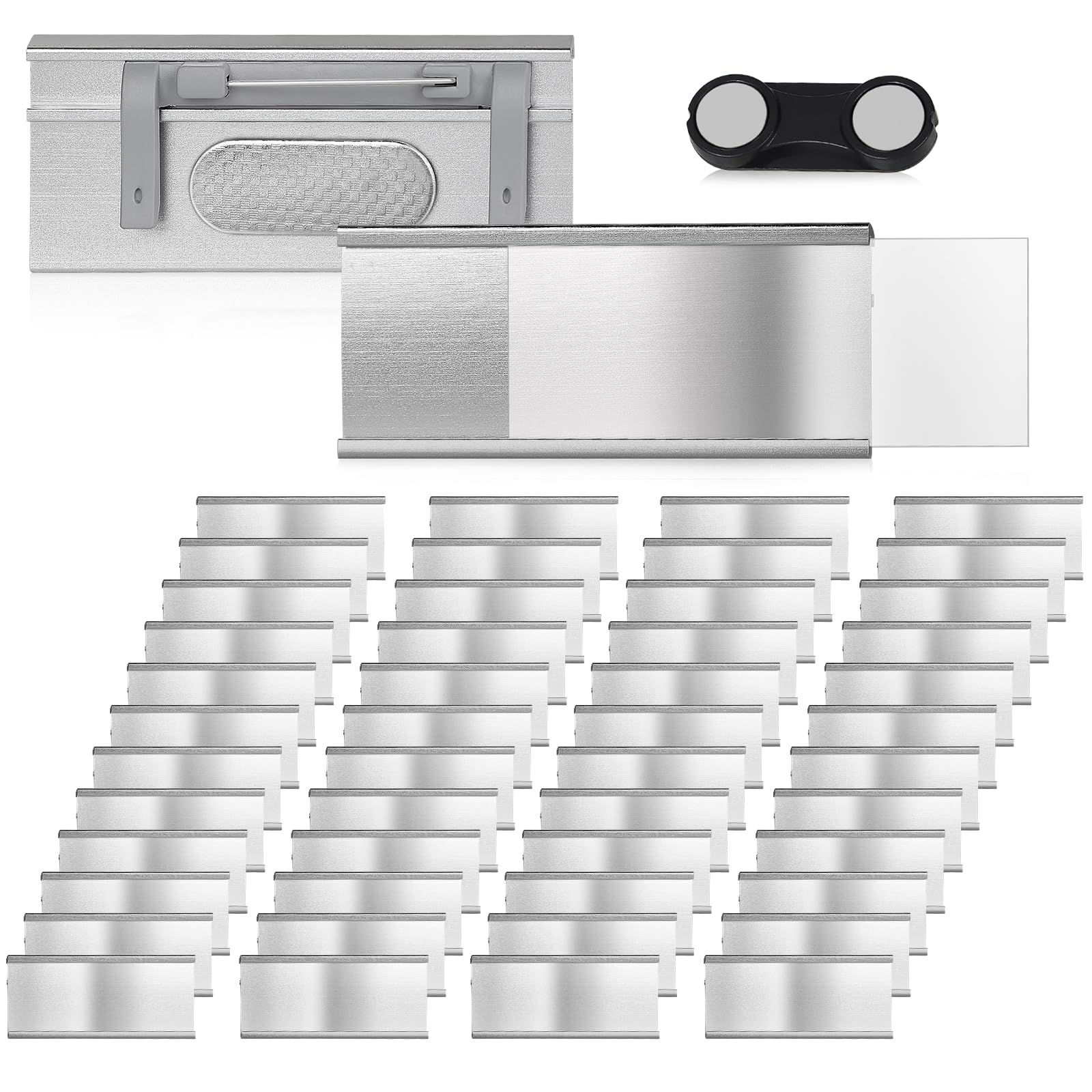 EFUTURETIME Badge Nominativi Magnetici in Alluminio 72x31 mm con Spilla e Clip per Lavoro Mostre Ristorante Scuola
