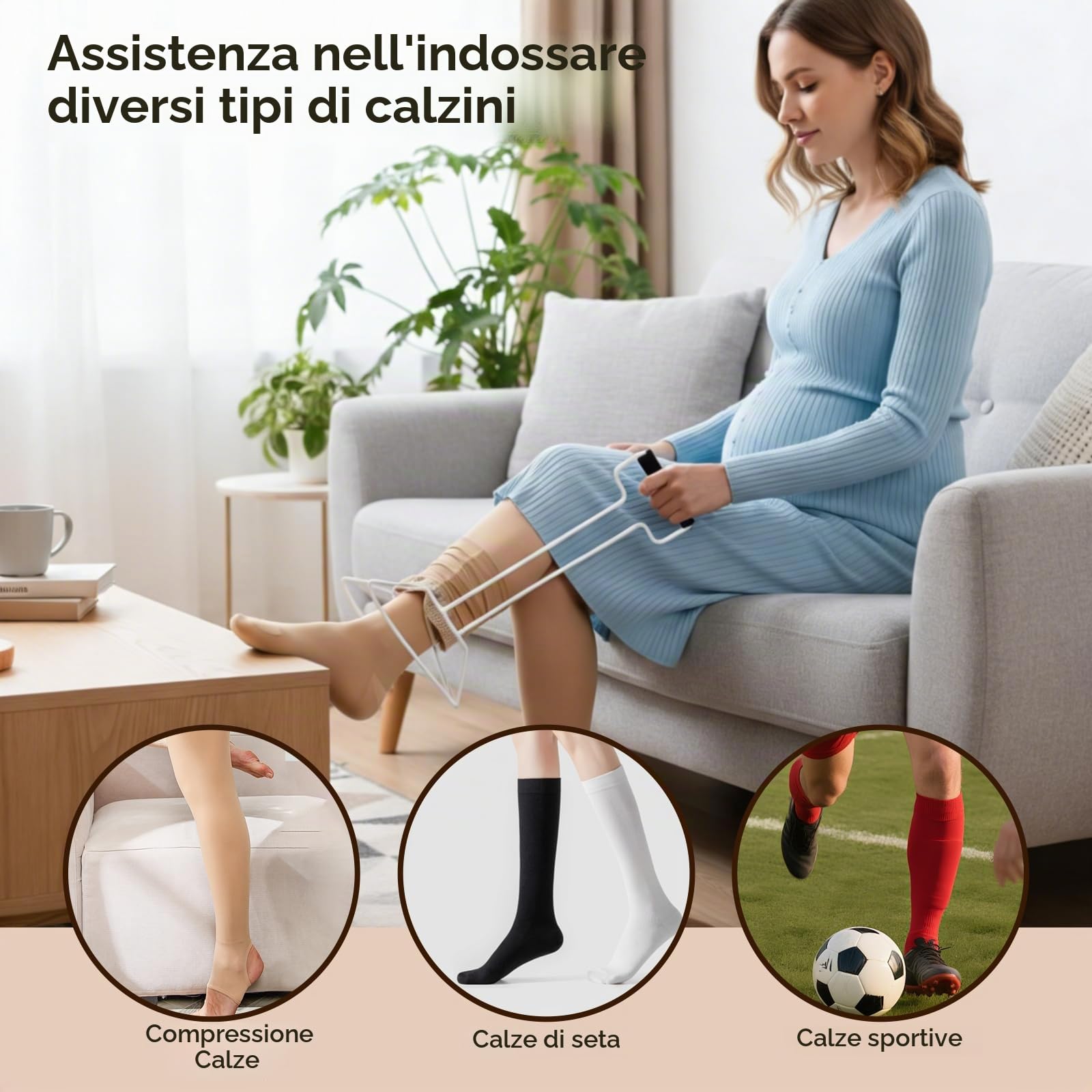 Infila Calze Elastiche Compressive Per Anziani,Infila Calze Per Anziani,Limitazioni Di Mobilità,Gravidanza,In Metallo,Antiscivolo E Stabili,Infila Calze Elastiche Facile Da Usare