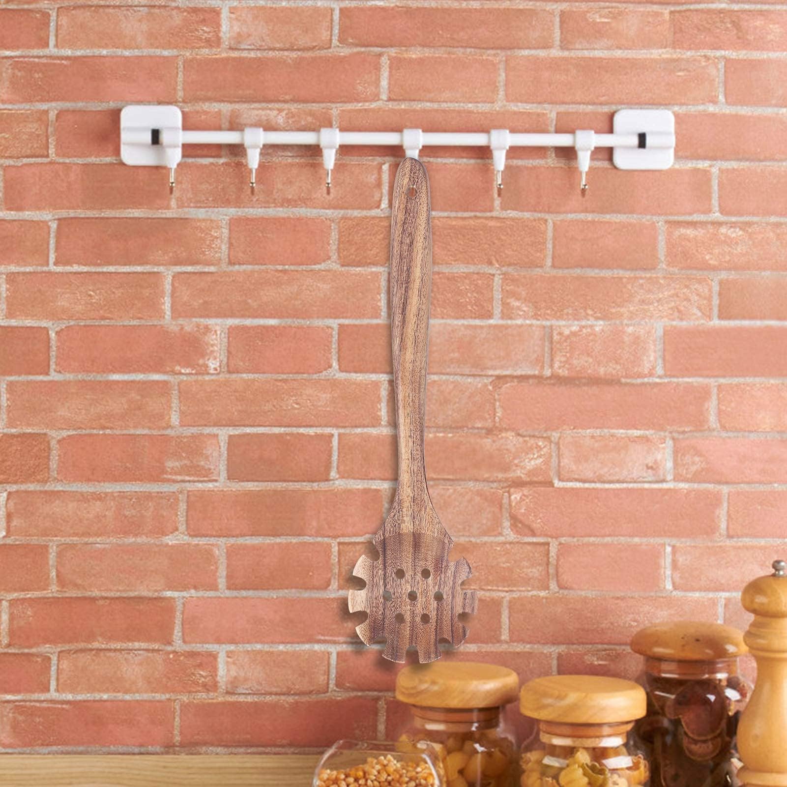 2Pcs Forchetta per Pasta in Legno, Cucchiaio per Pasta Server Cucchiaio per Spaghetti con Denti Cucchiaio per Pasta con Intaglio Cucchiaio per Sollevamento Pasta per Scolapasta per Spaghetti