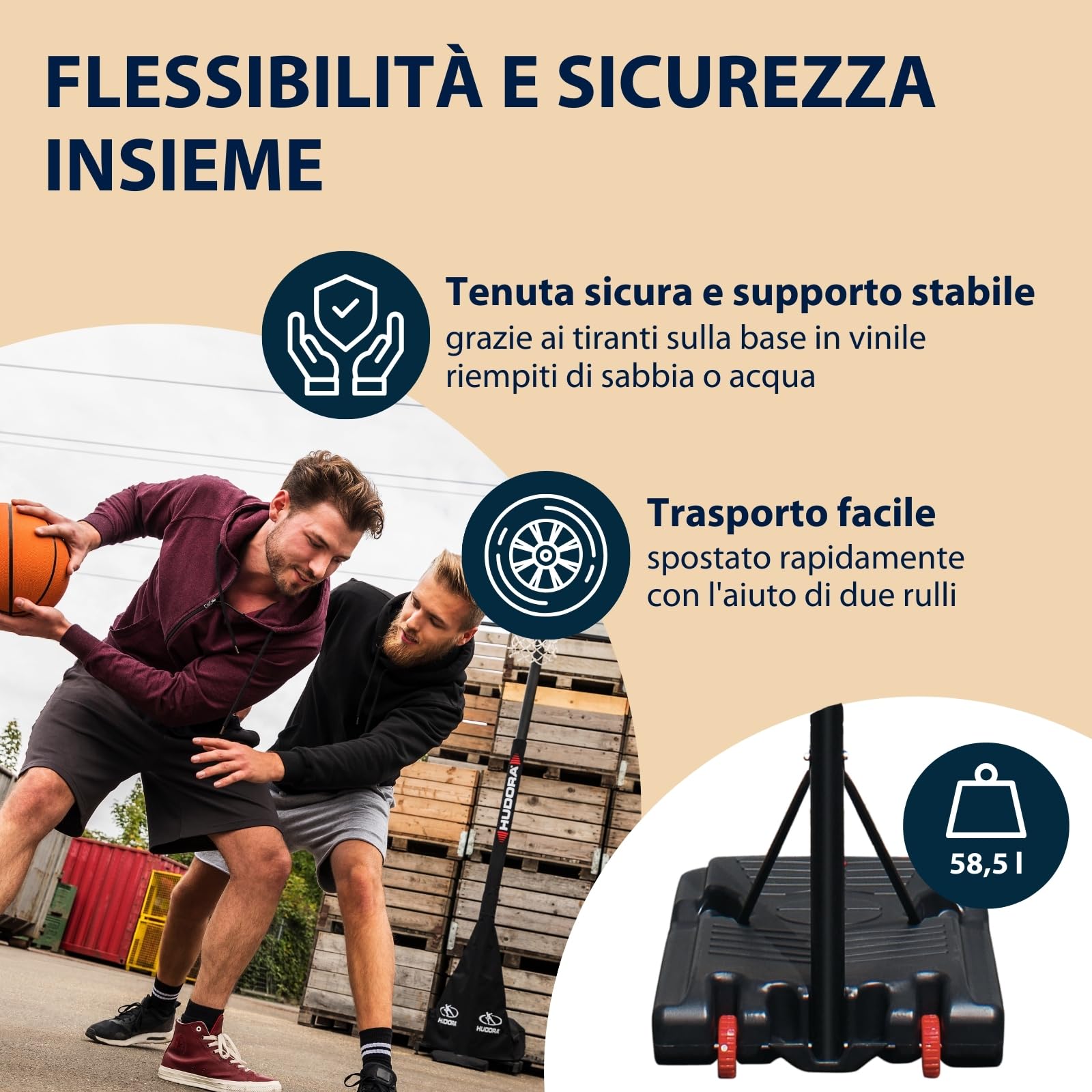 HUDORA Basketballständer Chicago - Basketball Ständer von 206-260cm höhenverstellbar - Mobiler Outdoor Basketballkorb für Kinder/Jugendliche & Erwachsene - Basketballkorb mit Ständer & Rollen