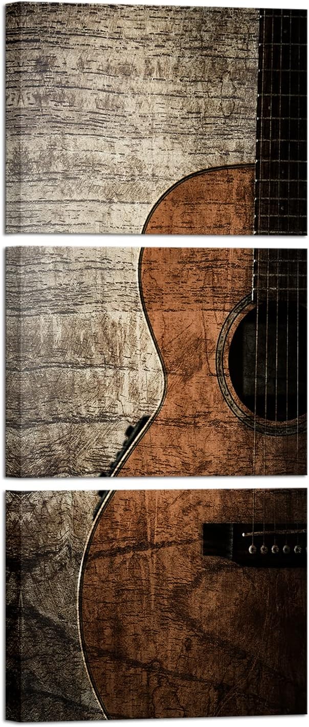 YeiLnm Music Pictures 3 Pieces Vertical Wall Art Rustic Guitar Music Room Decor 12 x 16 inches