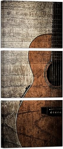 YeiLnm Imágenes musicales 3 piezas de arte de pared vertical de guitarra rústica, decoración de sala de música, 12 x 16 pulgadas