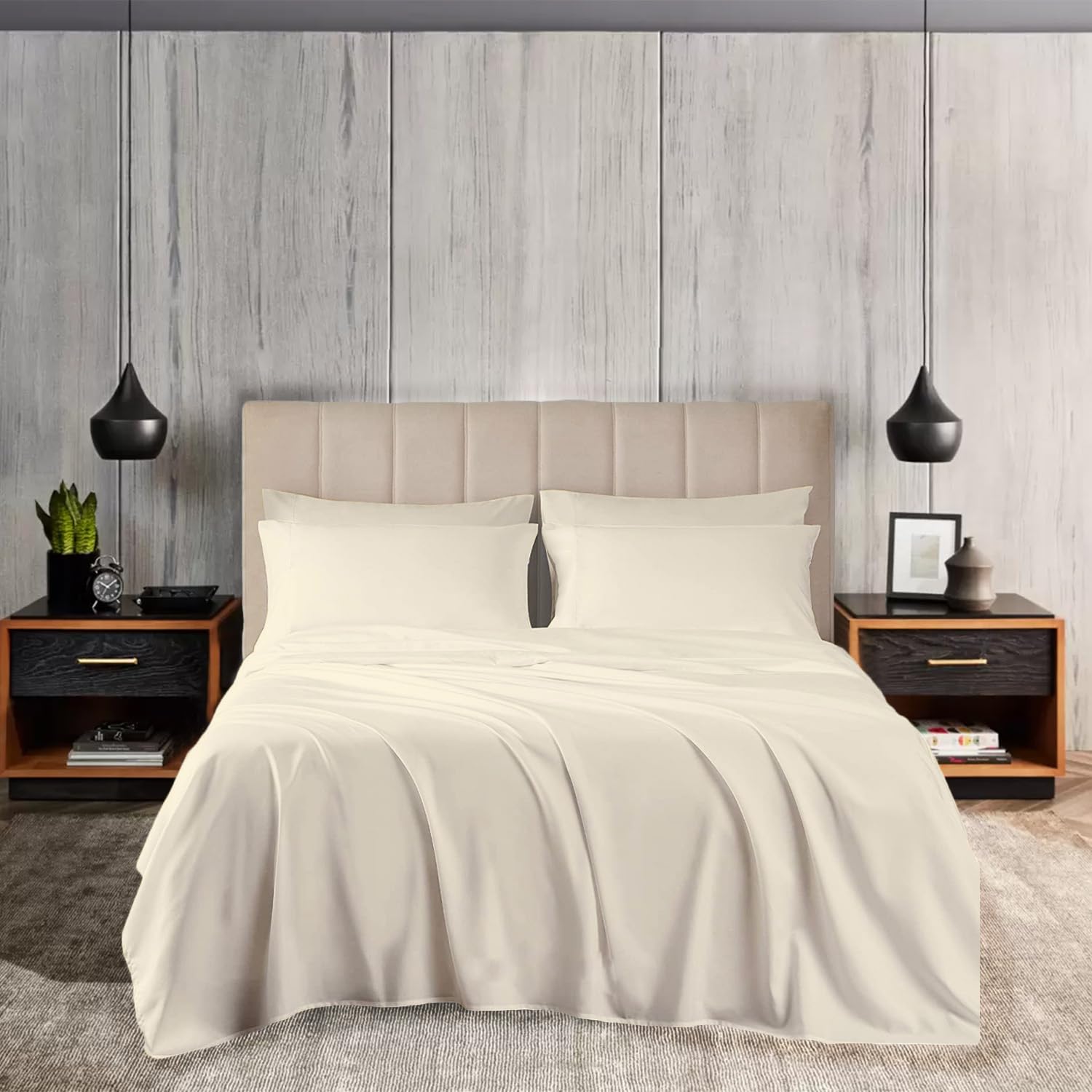 EGYLIN 800 Thread Count Emperor 4 Piece Bed Sheet Set Ultra-Soft 100% Egyptian Cotton Fits Mattresses upto 30 cm Breathable Fitted Sheet, Flat Sheet & 2 Pillowcases Luxury Bedding Set, Ivory