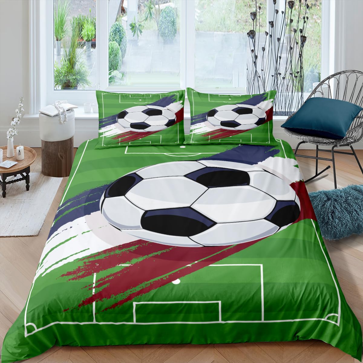 HNHDDZ 3D Voetbal Dekbedovertrek Set Wit Zwart Dekbedovertrek en Kussensloop Beddengoed set voor Kids (Voetbal stijl 3, Eenpersoonsbed 135x200 cm