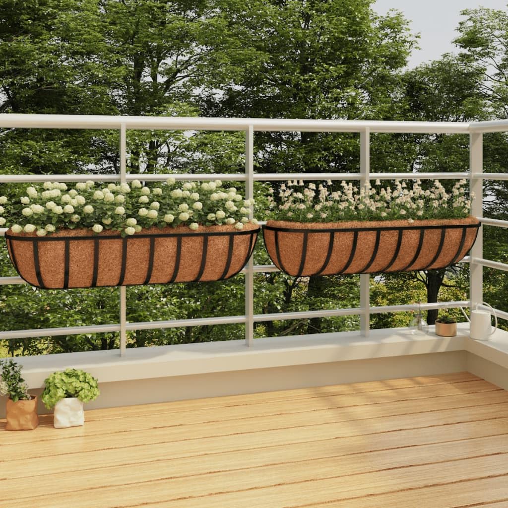 vidaXL Jardinières murales 2 pcs en Coco Noir 91x20x23 cm Acier, jardinière d'auge Murale, Auge Murale avec Doublure en Coco, jardinière d'auge pour Chevaux