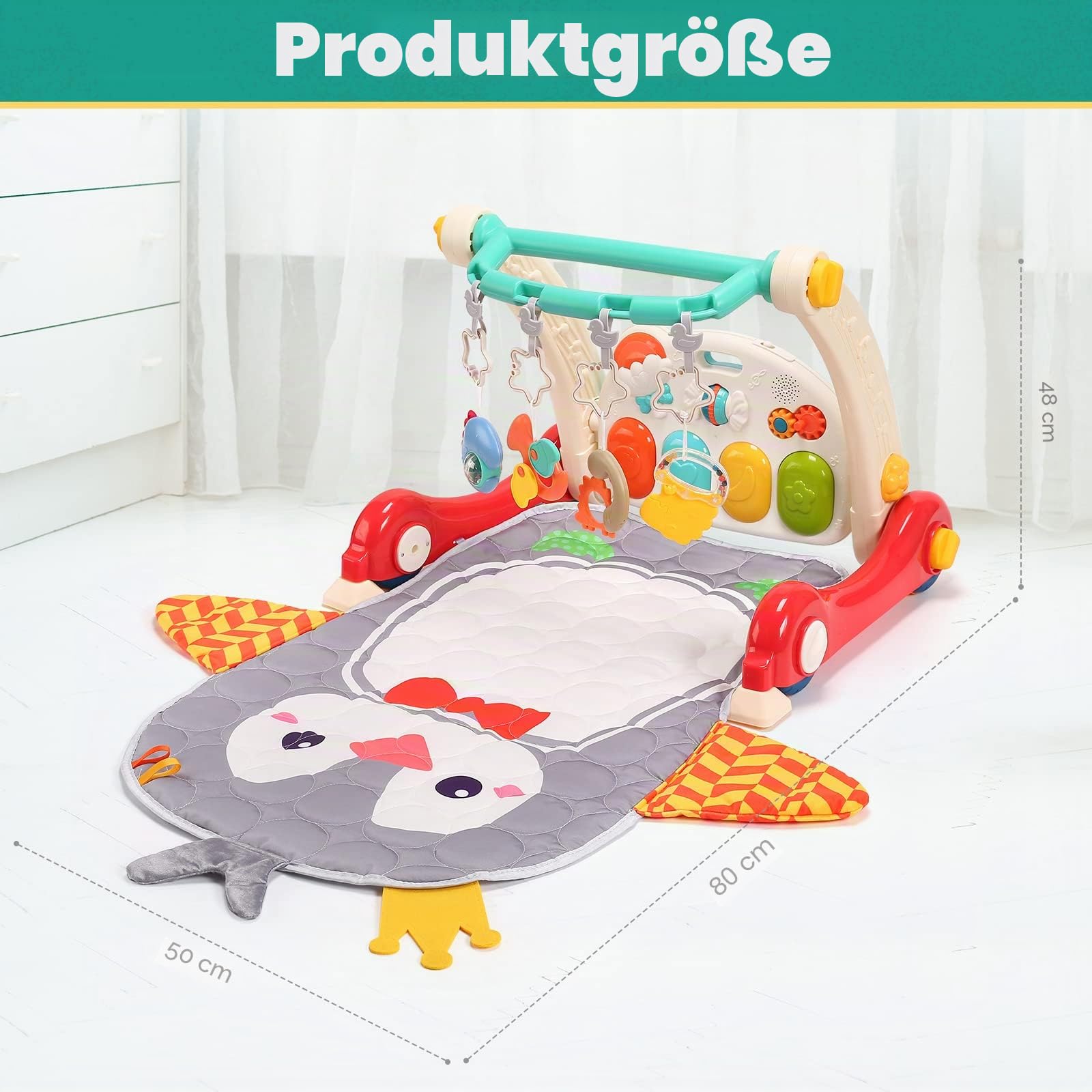 CUTE STONE Spiel-Fitnessstudio für Babys, Klavier, Trittbrett, Lernmatte für Babys, Musikaktivitäten mit Lichtern, Spielmatte für Babys von 0-24 Monaten