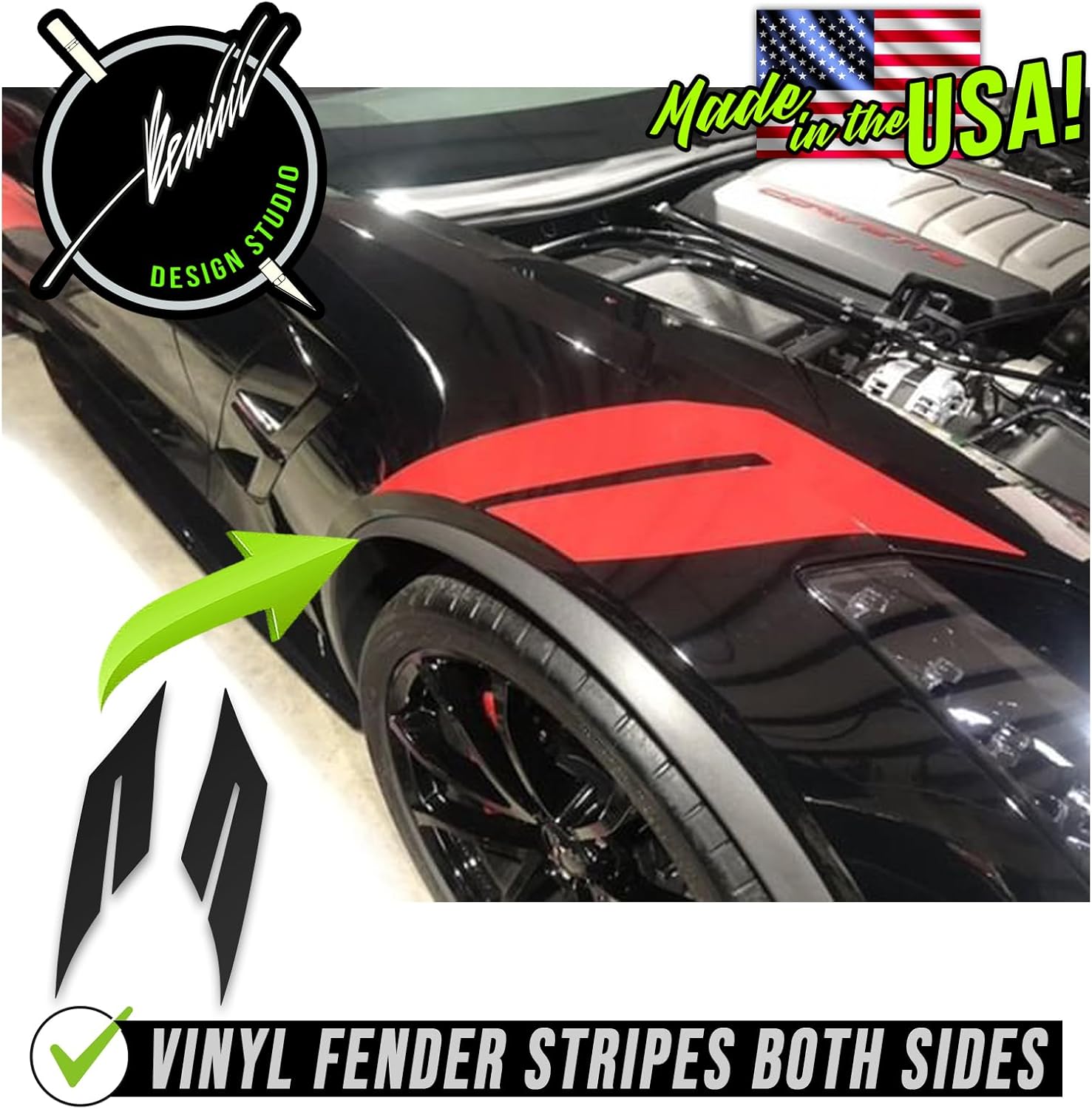 Side C Hockey Stick Racing Stripe Vinyl Decal Black Blackout Compatible with 2014-2019 Corvette C7 Z06 C7 2014 2015 2016 2017 2018 2019 (Gloss Black)