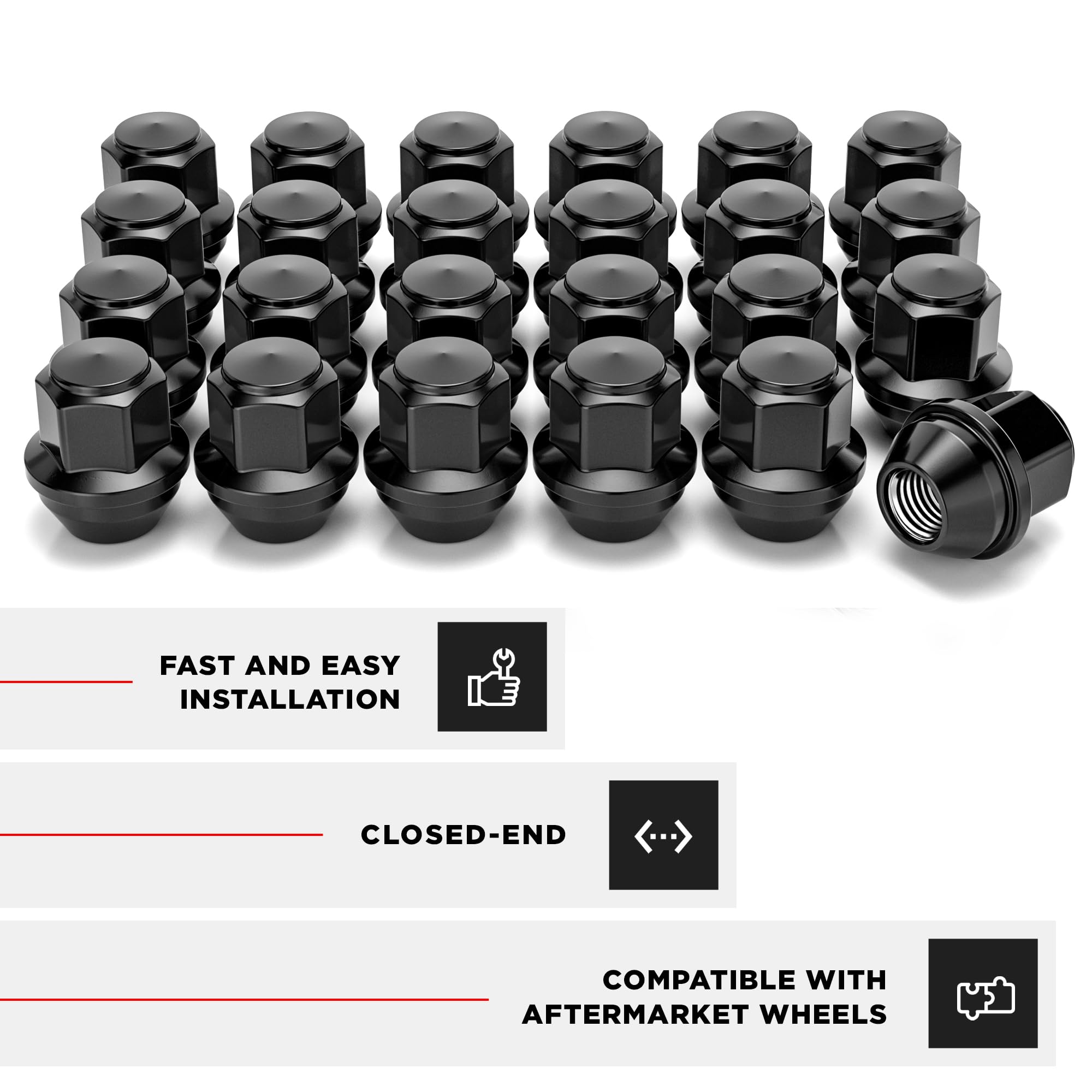 White Knight Dadi M12 x 1,5 per Ford Bronco, Escape, EcoSport, Fiesta, Focus, Fusion, Ranger e Lincoln Corsair, MKs. Factory Style Black Chrome Bulge Acorn - WN30307BK-24AM (24 pezzi)