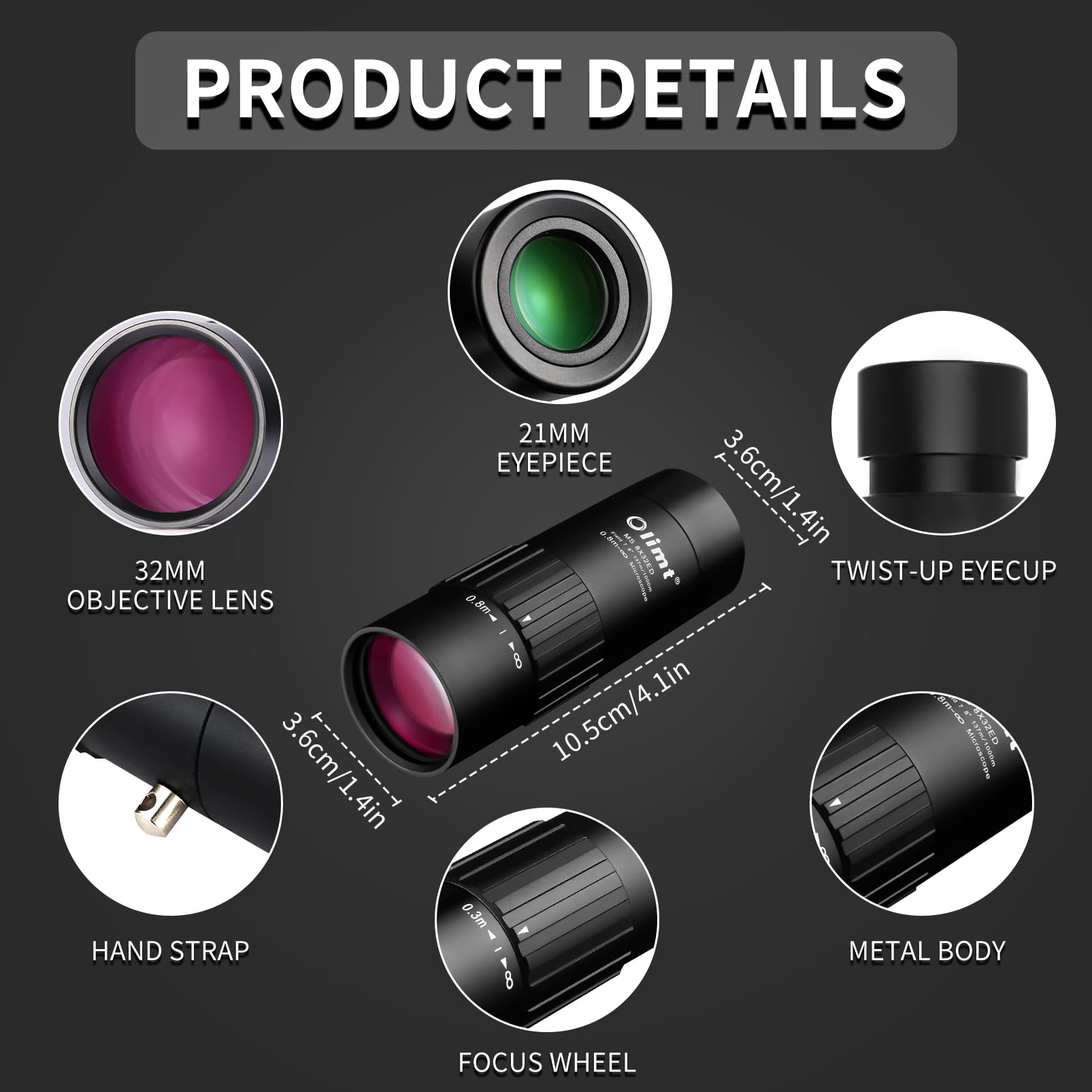 Olimt Telescopio monocular de 8 x 32 Pulgadas, monoculares compactos de Bolsillo para Adultos