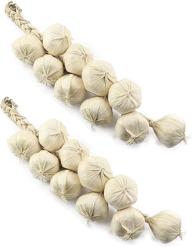 Cuerda de ajo artificial 2 piezas realista de ajo blanco falso colgante cuerda espuma verduras cocina decoración