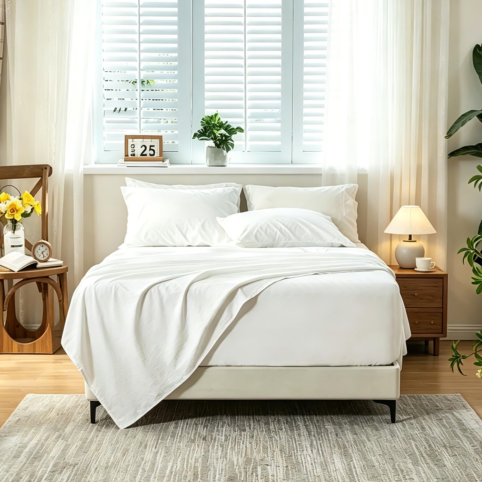 MEISHANG Stone Washed Linen Sheets King