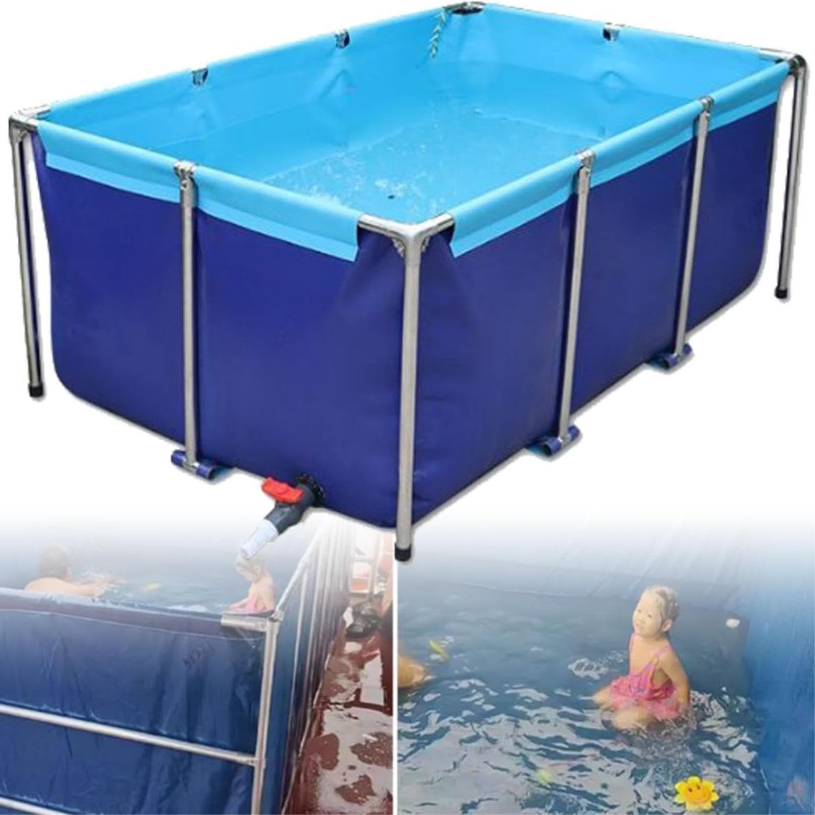 Piscina da esterno con struttura in acciaio con finestra trasparente per laghetto per Koi e pesci, perfetta per giardino e patio, facile da installare, ideale per divertimento in famiglia