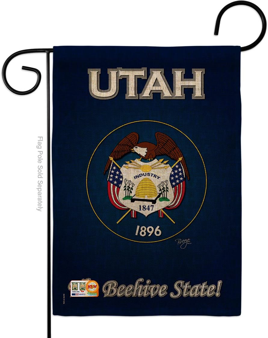Utah Burlap Garden Flag Americana States USA American Territories Republic Country Particular Area Small Decorative Gift Yard House Banner Double-Sided Made In 13 X 18.5