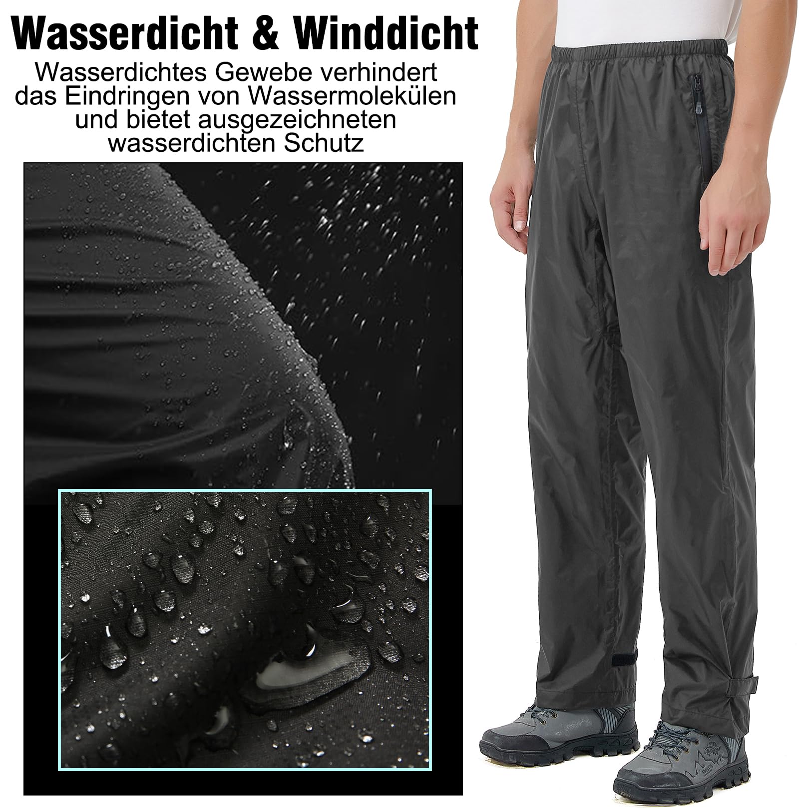 Regenhose Herren Fahrrad Leichte wasserdichte Winddichte Outdoorhose zum Wandern Camping Trekkinghose Motorrad Regenhose
